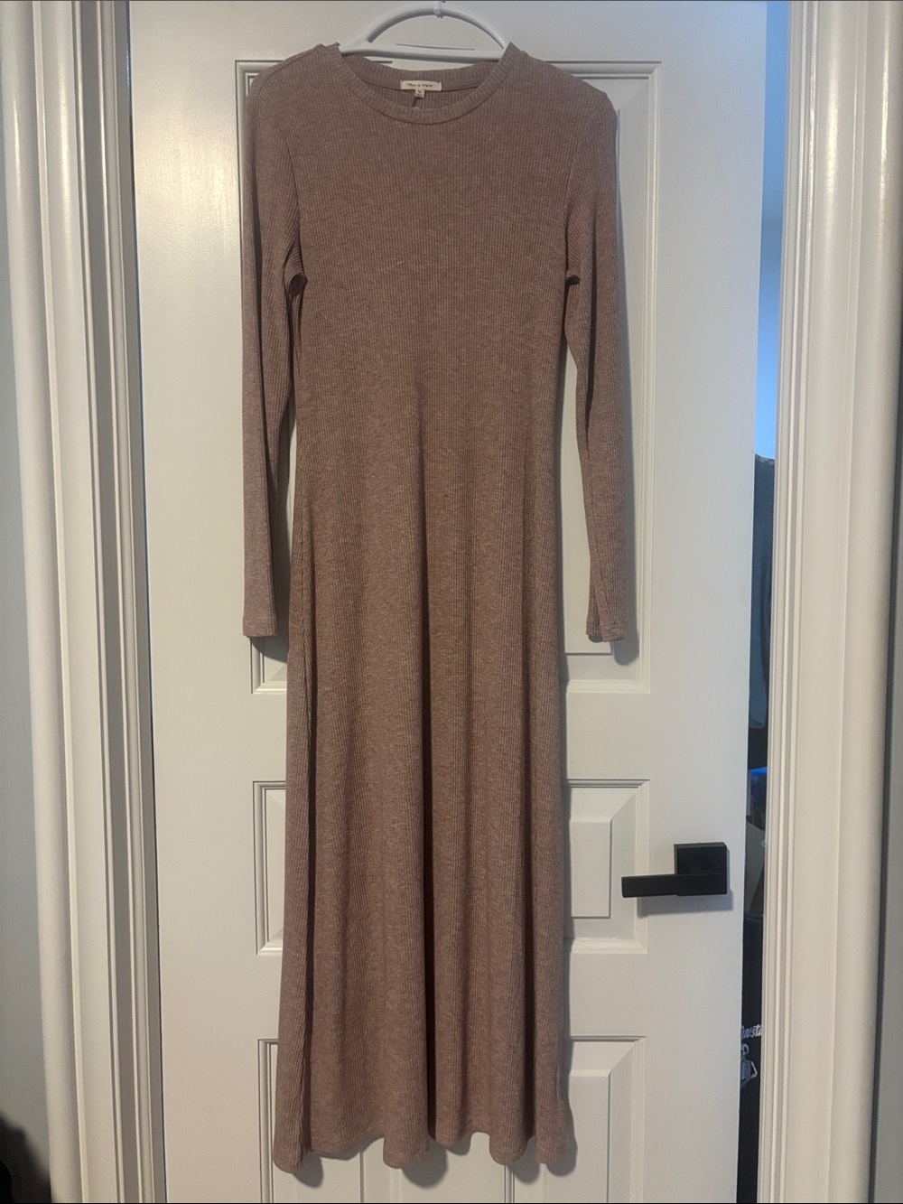 Ribbed Long Sleeve Maxi Dress in Taupe